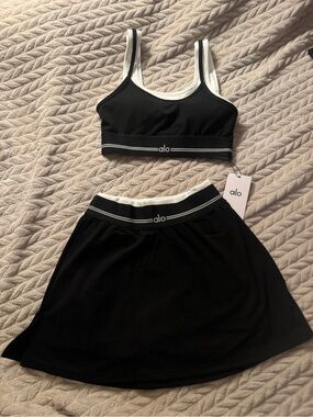 ALO Yoga Black and White Athletic Skort Set